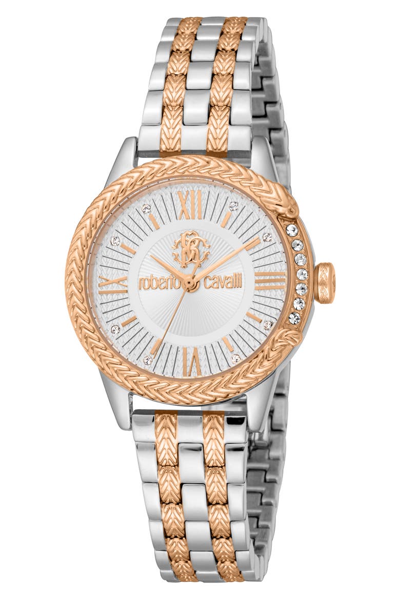 Two-Tone Crystal Bracelet Watch, 30mm, Main, color, TWO TONE SILVER AND ROSE GOLD
