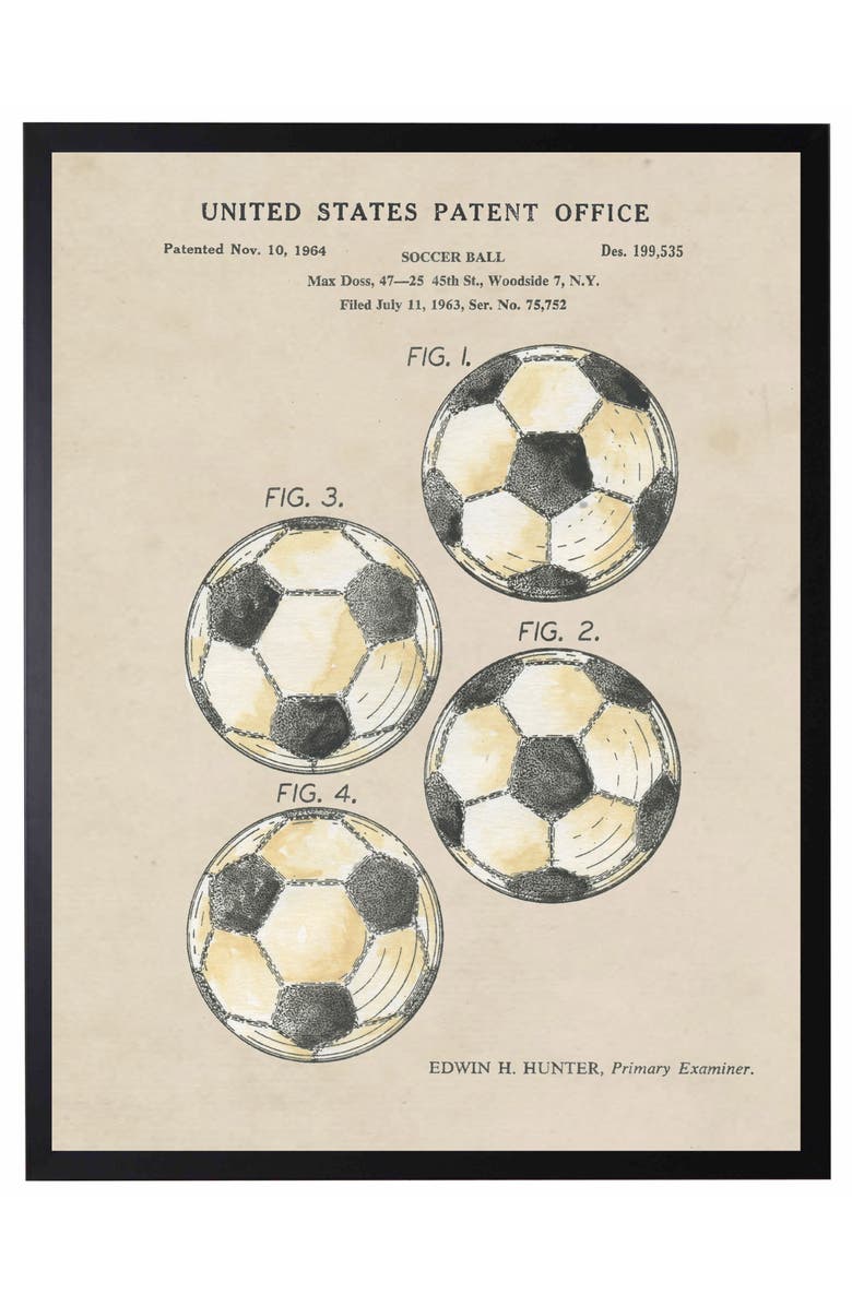 Antique Curiosities Soccer Ball Patent in Black Frame, Main, color, NO COLOR