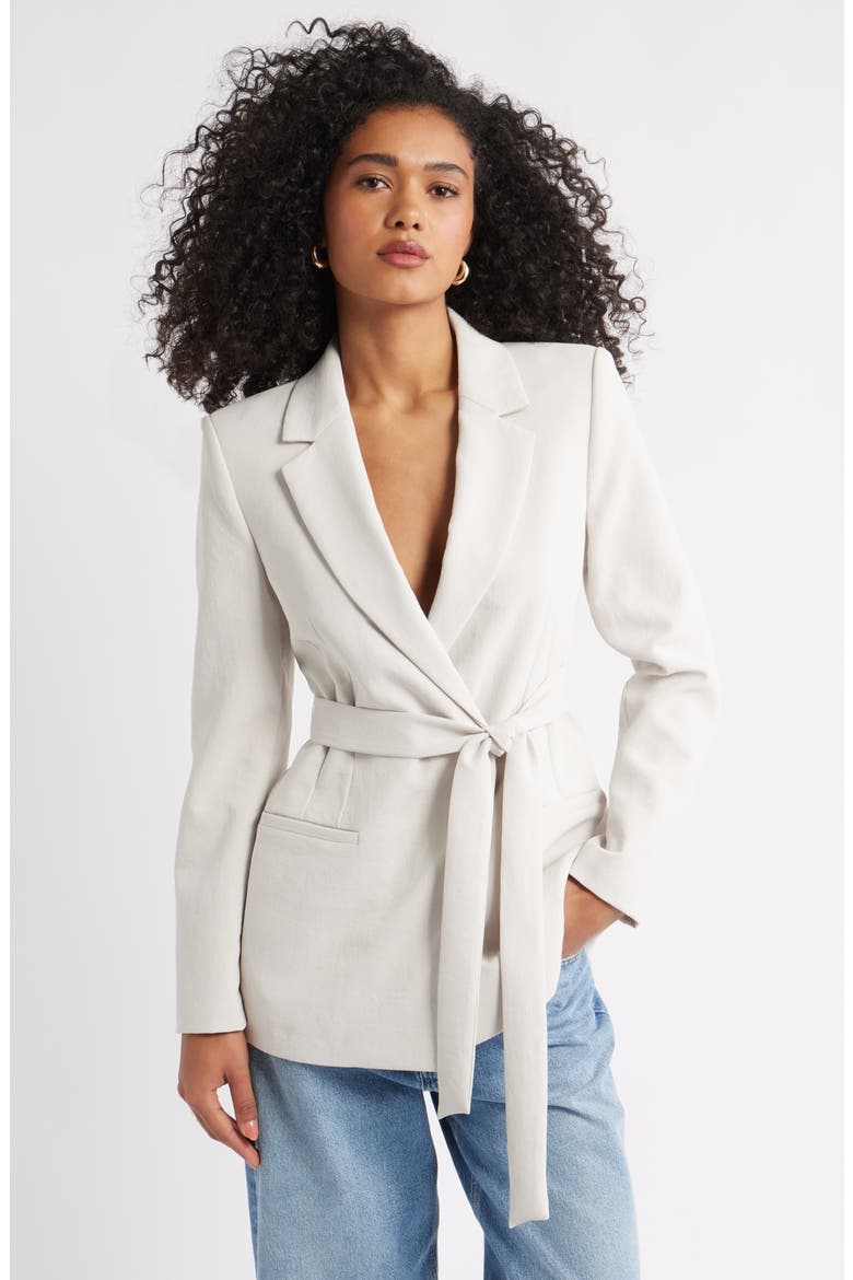 Curator Crepe Tie Blazer, Main, color, BEIGE PUMICE
