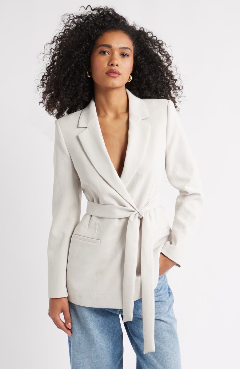 Open Edit The Curator Tie Waist Blazer, Main, color, Beige Pumice