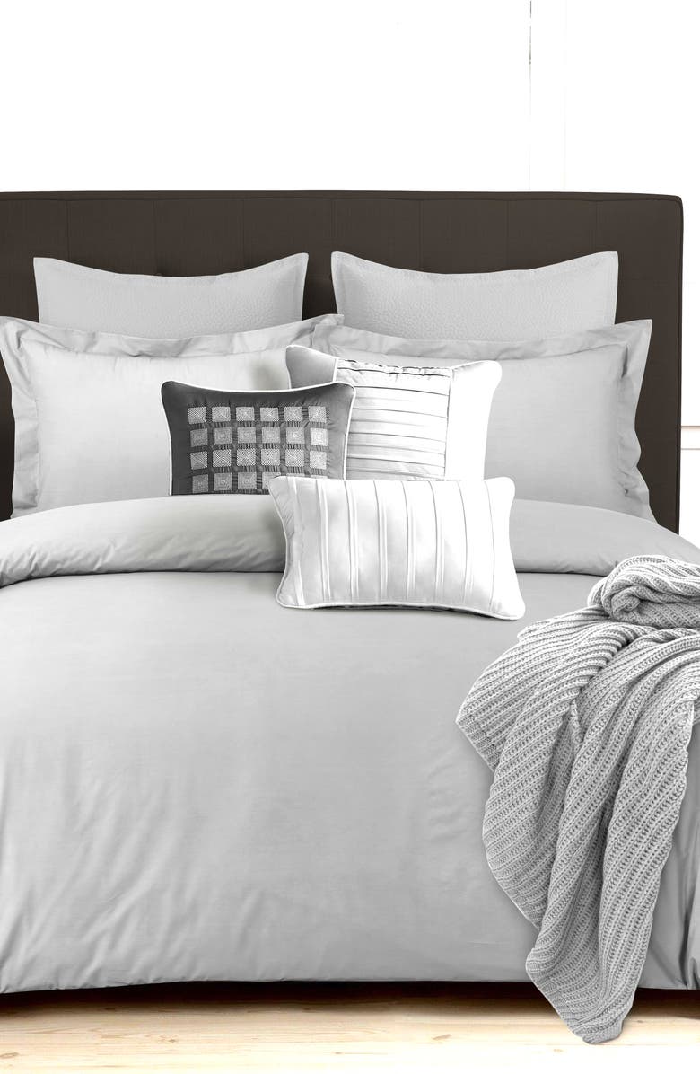 AZORES HOME 300 Thread Count Cotton Percale Duvet Cover & Sham Set, Alternate, color, Silver Grey