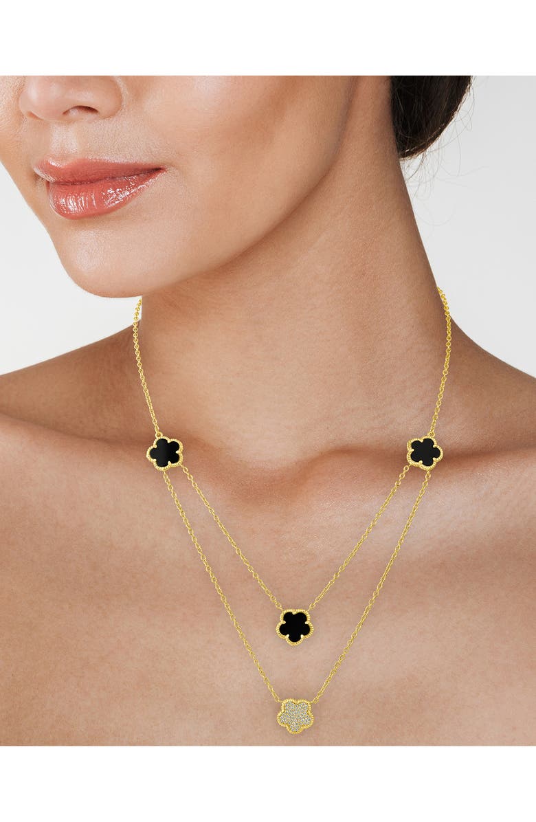CZ by Kenneth Jay Lane Pavé Cubic Zirconia Clover Station Layered Necklace, Alternate, color,