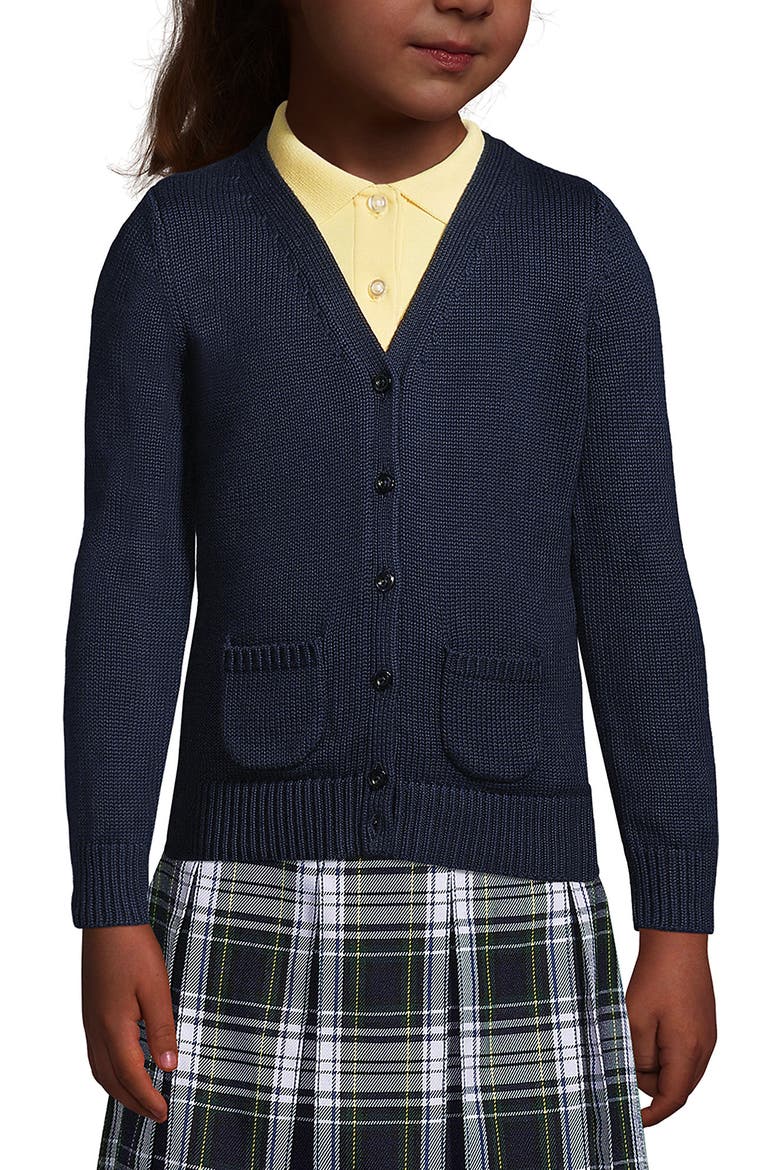 School Uniform Girls Cotton Modal Button Front Cardigan Sweater, Main, color, Classic Navy
