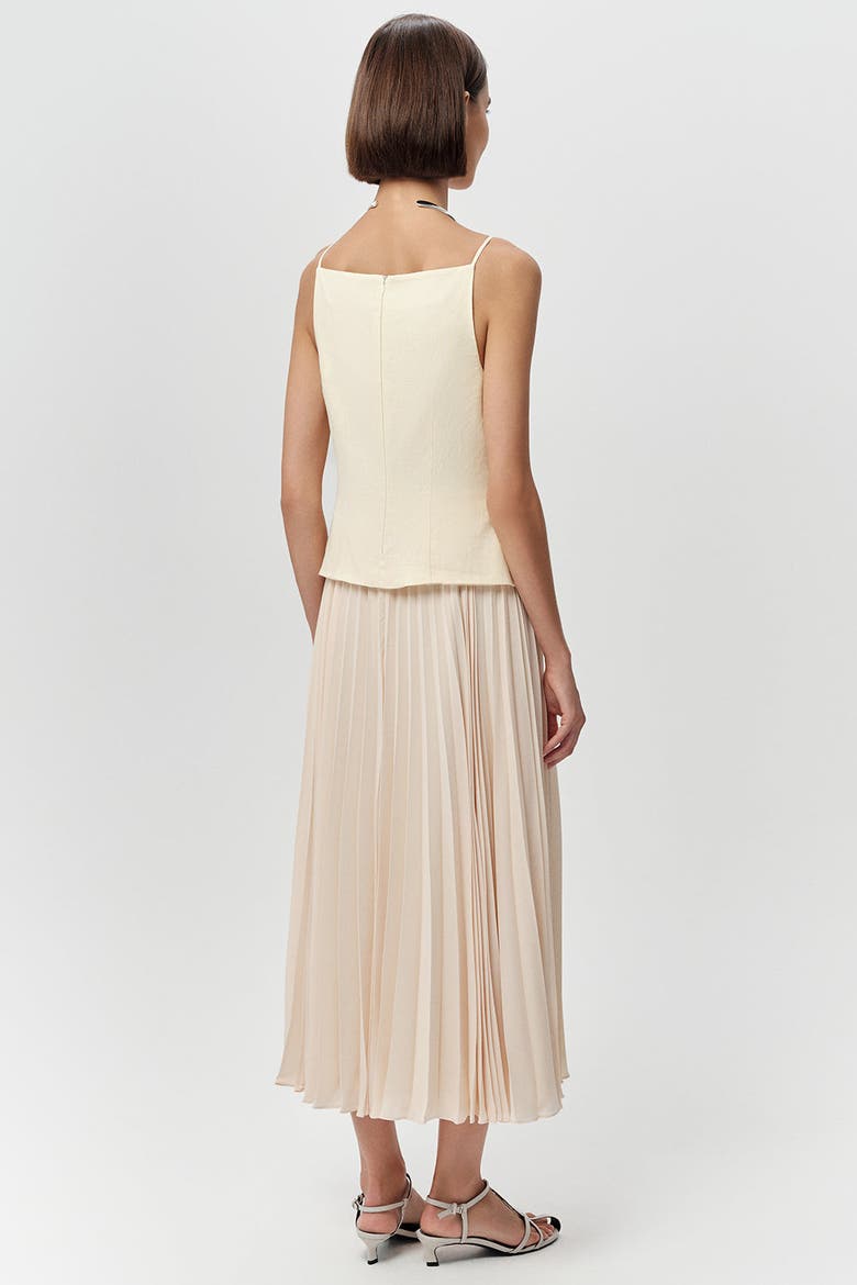 Angeletta Sleeveless Linen Trim Pleated Midi Dress, Alternate, color, Beige