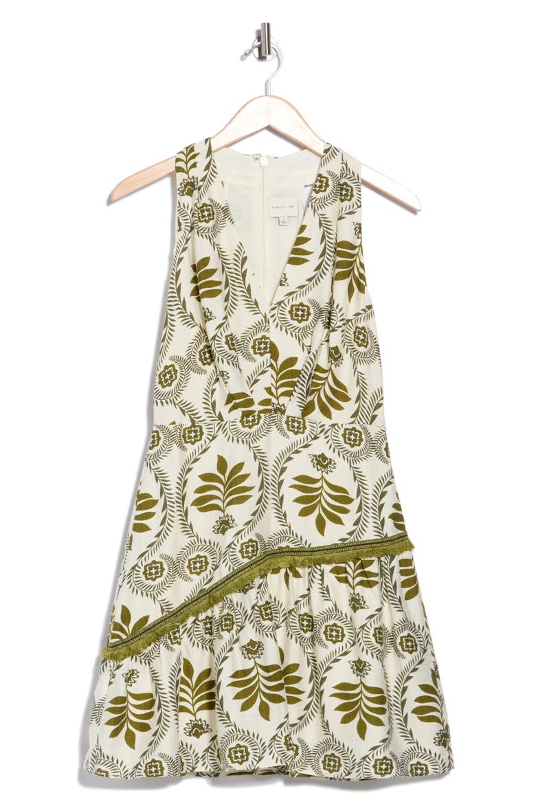 Yena Leaf Print Fit & Flare Minidress, Main, color, OLIVE