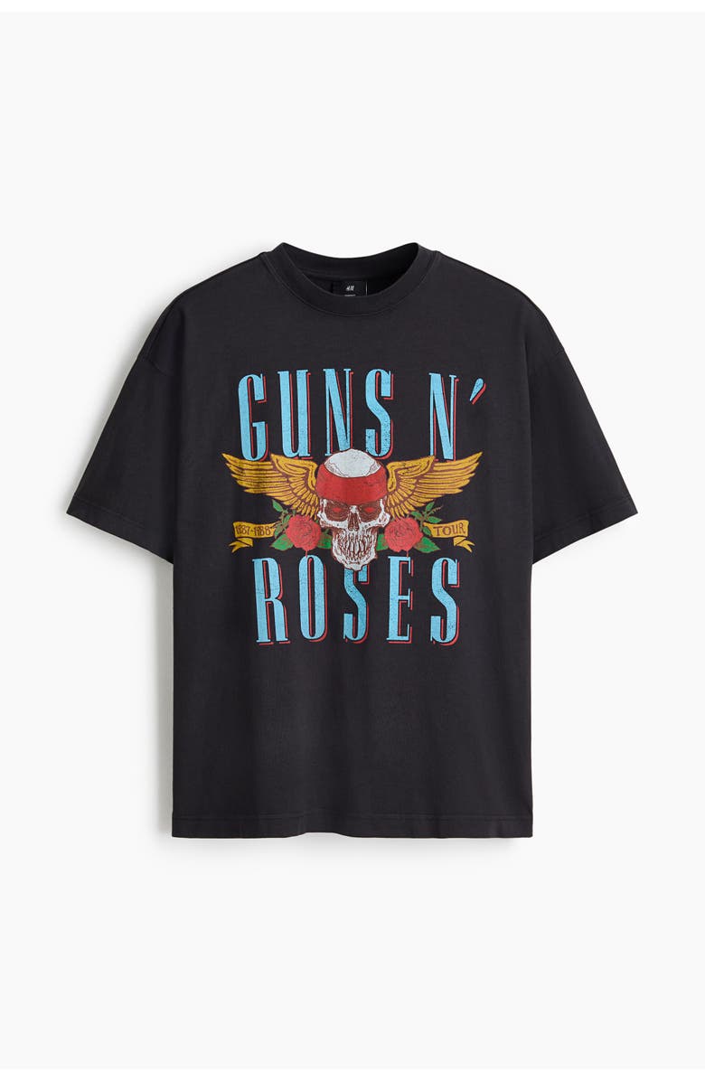 H&M Oversized Fit T-shirt, Main, color, Black/Guns N' Roses