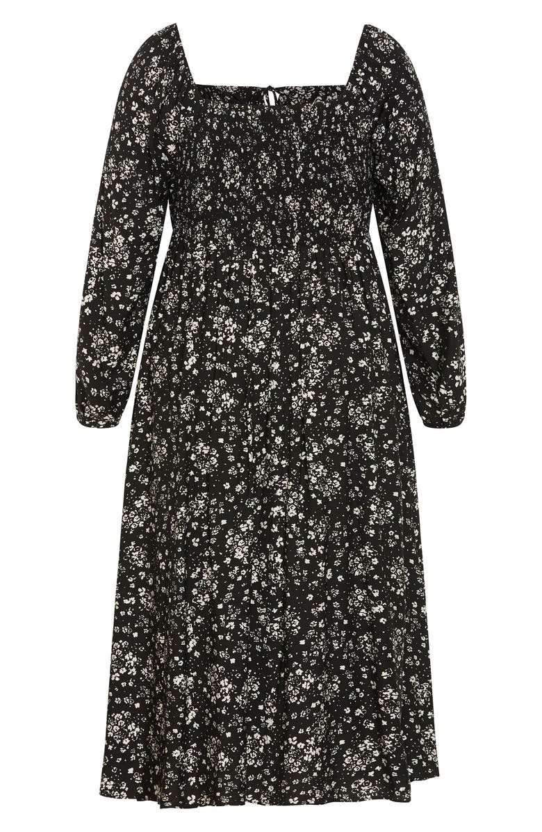 City Chic Abbigail Long Sleeve Floral Print Dress, Alternate, color, Black Ditsy