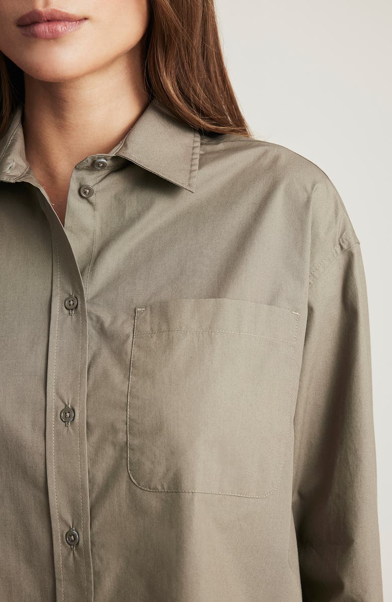 Mavi Jeans Crop Cotton Button-Up Shirt, Alternate, color, Khaki