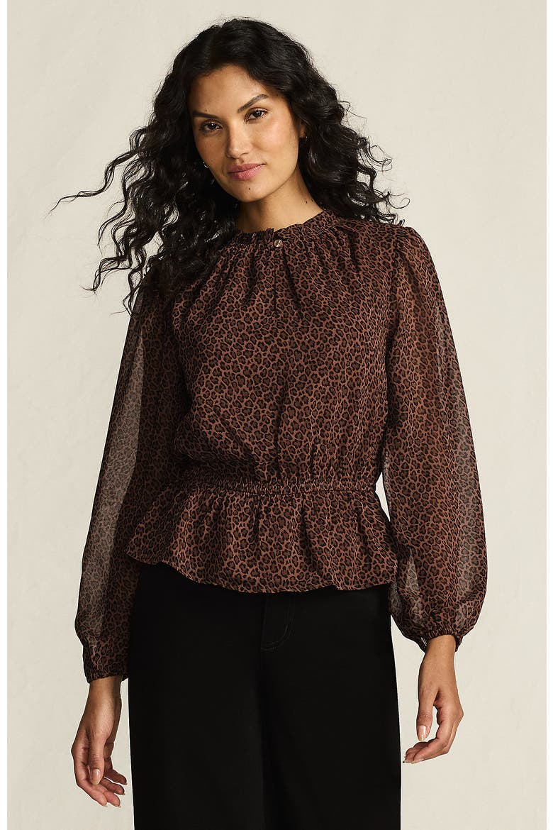 Chiffon Peplum Top, Main, color, Dark Clay Animal Spots