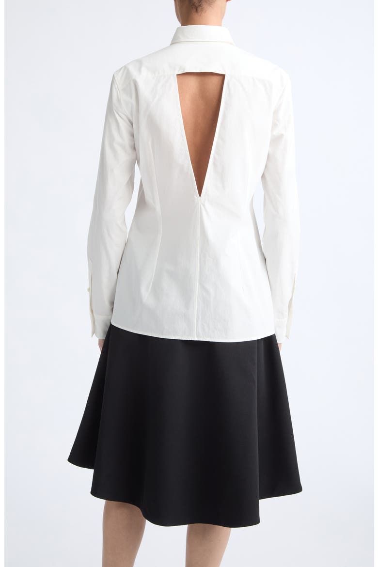 Cutout Back Long Sleeve Cotton Shirt, Alternate, color, SEASHELL