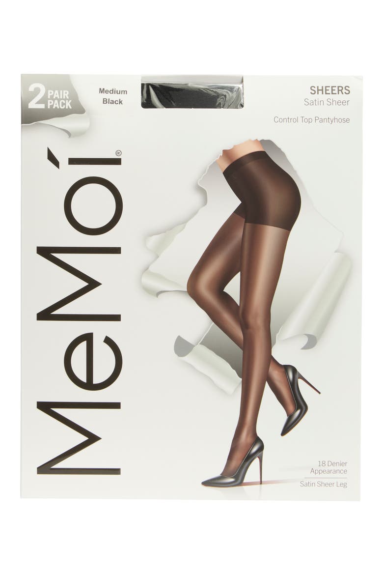 Satin Sheer Control Top Pantyhose, Main, color, BLACK