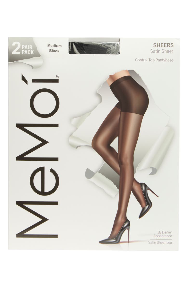 MeMoi Satin Sheer Control Top Pantyhose, Main, color, Black