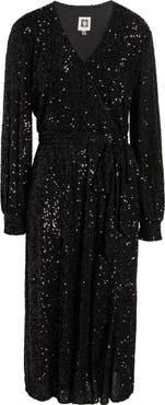 Anne Klein Sequin Long Sleeve Midi Dress