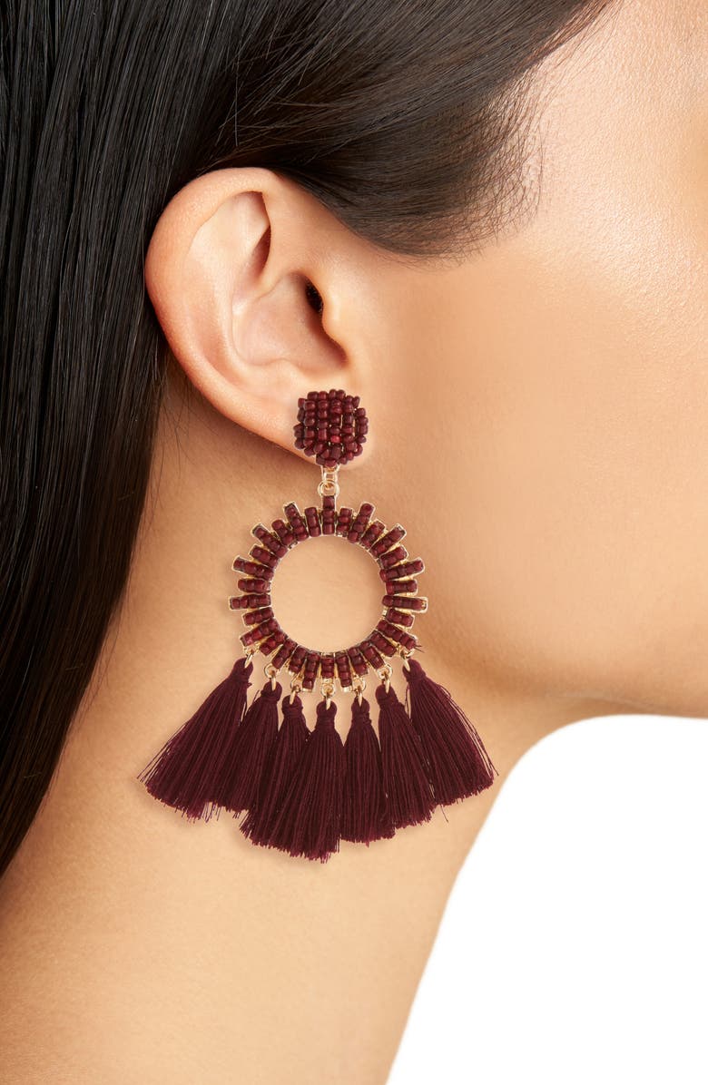 BP. Beaded Tassel Hoop Earrings, Alternate, color, 