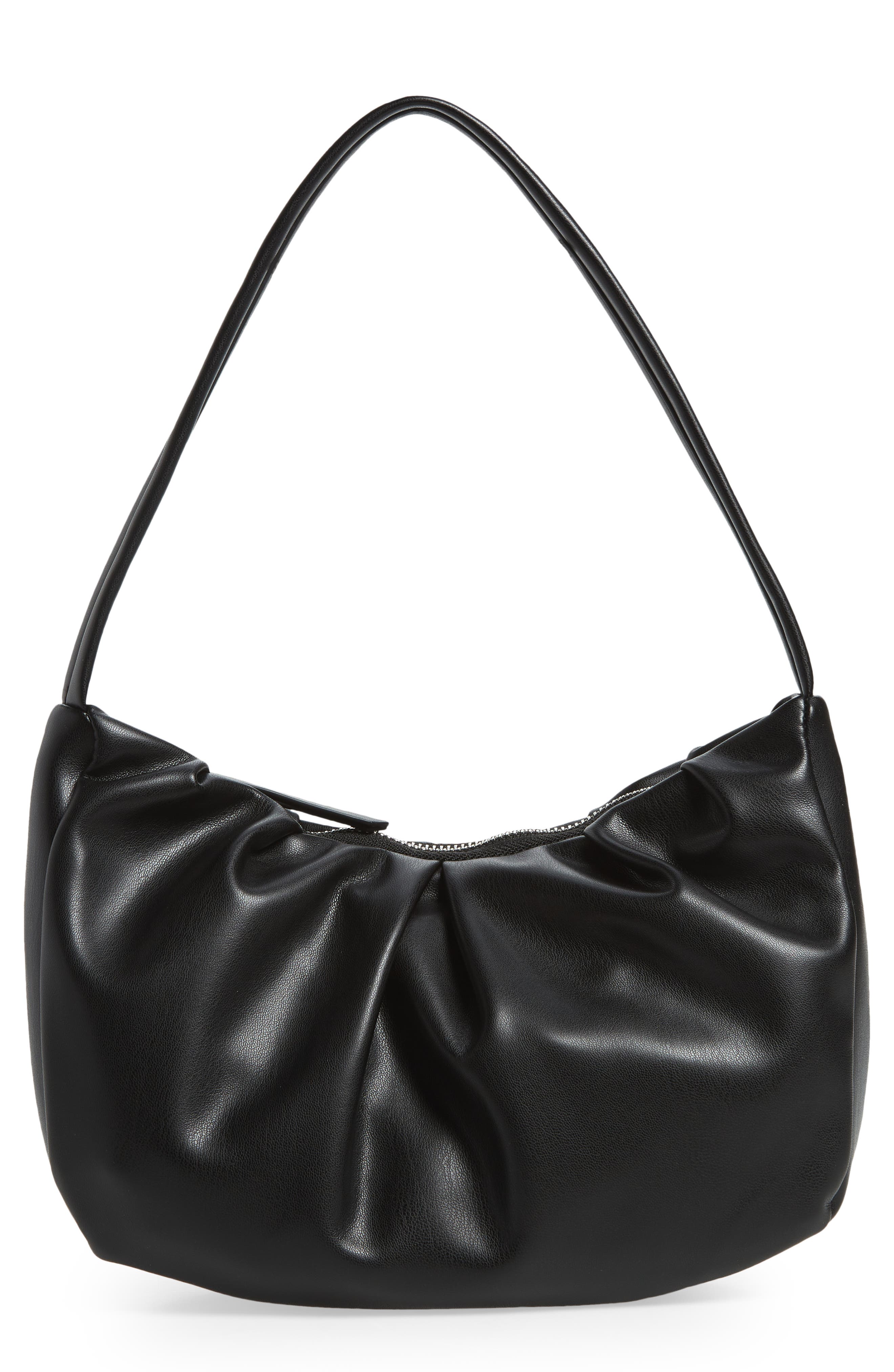 Street Level Gathered Faux Leather Baguette Bag, Main, color, 