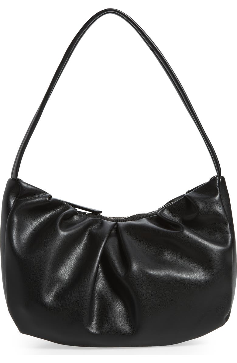 Street Level Gathered Faux Leather Baguette Bag, Main, color,