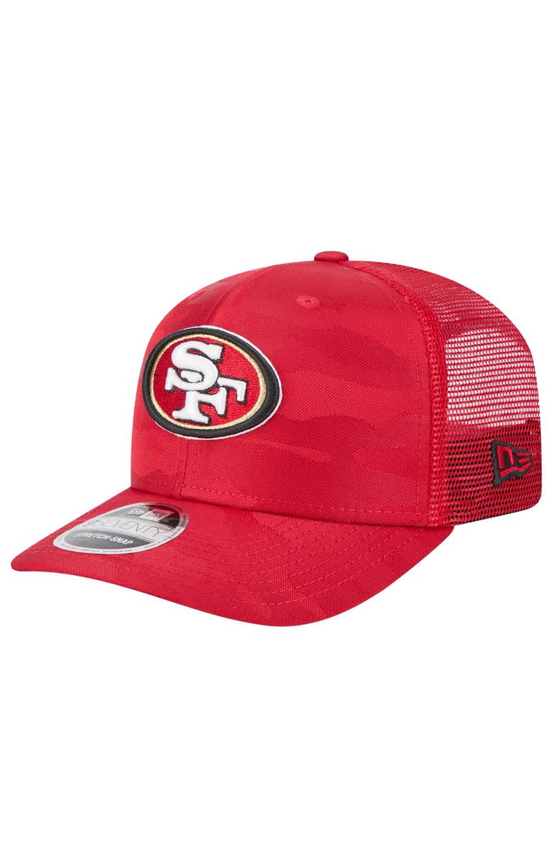 New Era Men's New Era Scarlet San Francisco 49ers Adventure Camo Trucker 9SEVENTY Stretch-Snap Adjustable Hat, Main, color, Scarlet