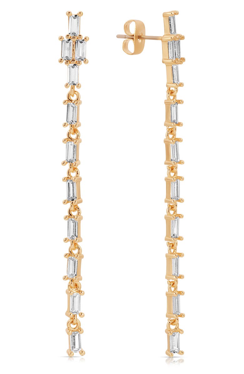 Ettika Baguette Cubic Zirconia Linear Drop Earrings, Alternate, color, Gold
