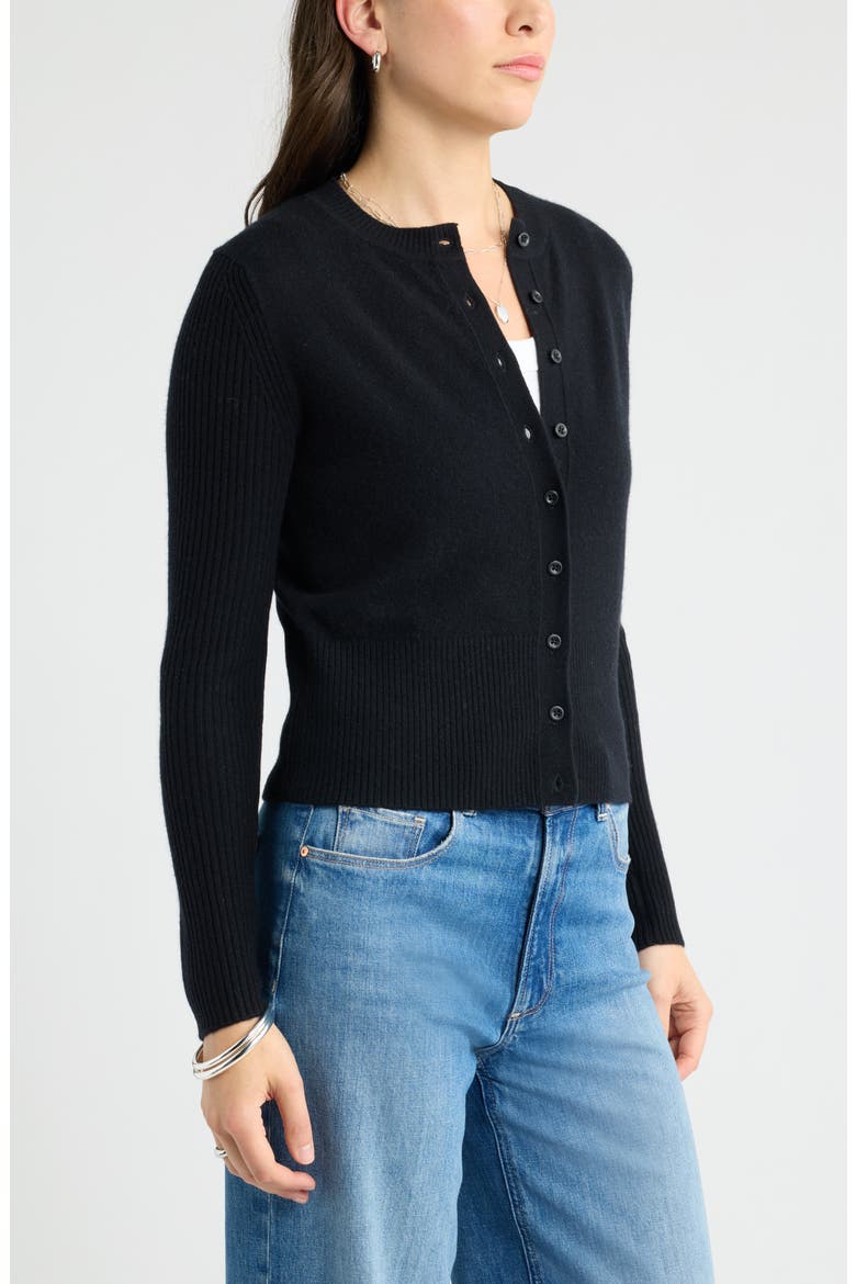 Wool & Cashmere Blend Cardigan, Alternate, color, BLACK ROCK
