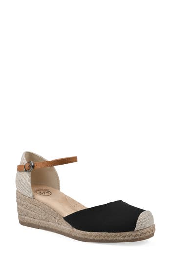 White Mountain Footwear Maintain Espadrille Wedge Sandal In Black Fabric