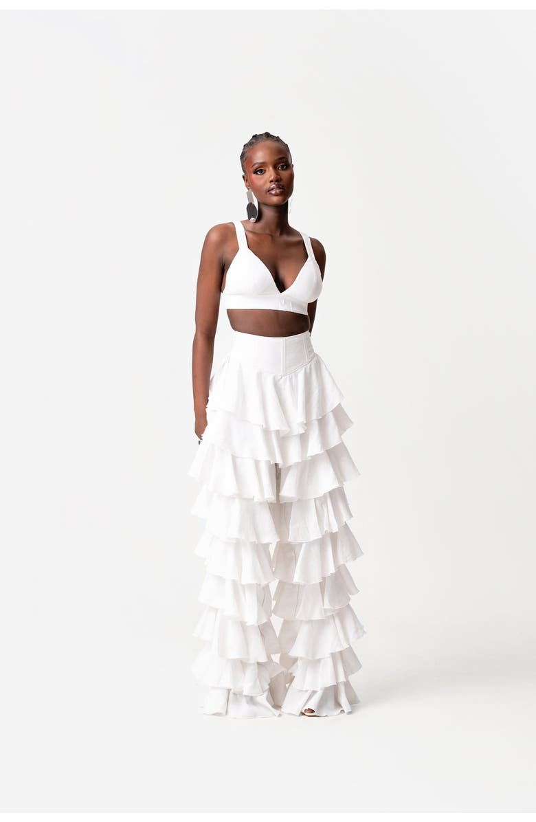 OFUURE Linen Daria Ruffle Pants, Alternate, color, White
