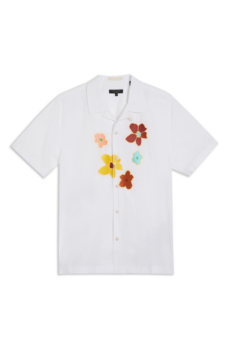 Ted Baker London Walmond Floral Appliqué Short Sleeve Cotton Button-Up Camp Shirt, Alternate, color,