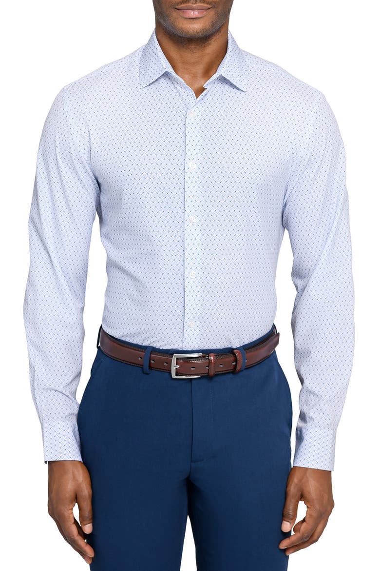 Regular Fit Duo Geo Print Performance Dress Shirt, Main, color, WHITE/ BLUE