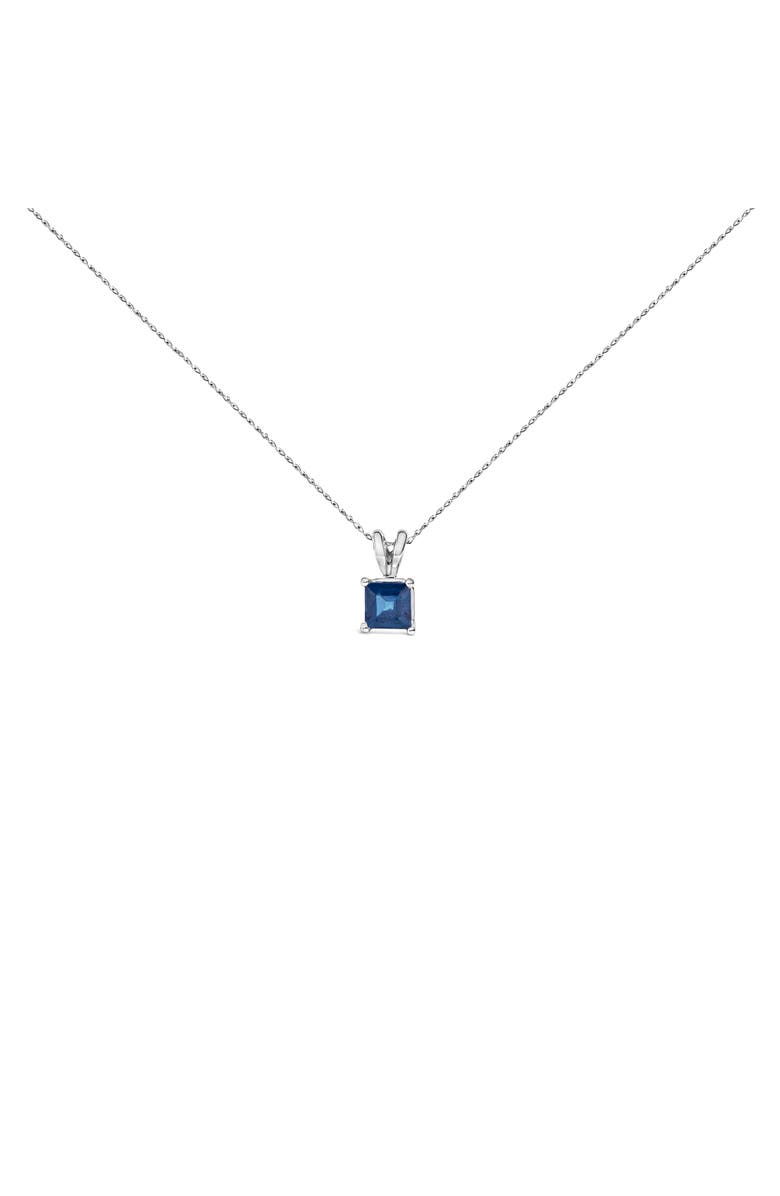 Haus of Brilliance 14K Gold 5x5 MM Square Shaped Gemstone Solitaire Pendant Necklace, Main, color, Blue Sapphire | White