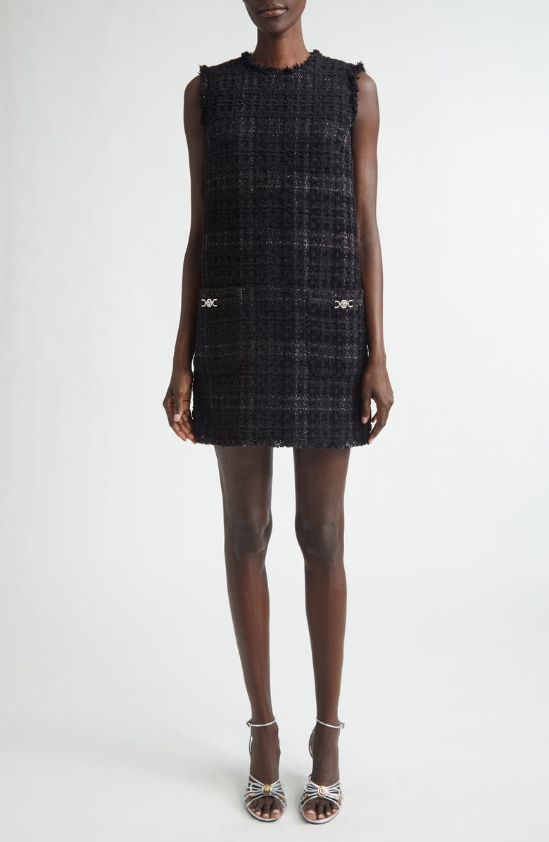 Versace Medusa '95 Metallic Tweed Minidress, Main, color, Black