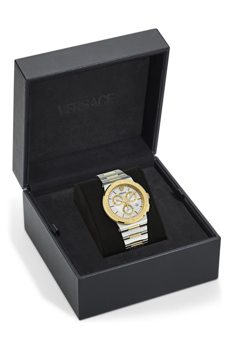 Greca Logo Chronograph Bracelet Watch, 40mm, Alternate, color, IP TWO TONE