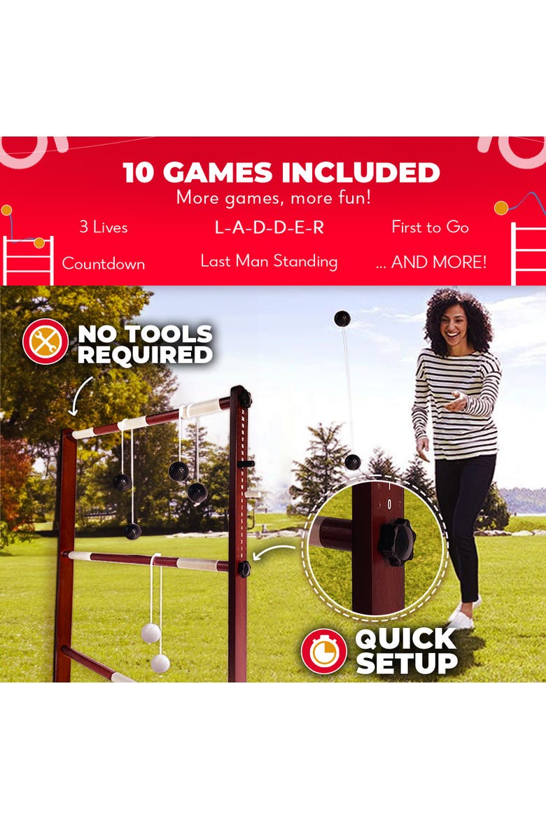 Wooden Ladder Ball Game Set, Alternate, color, Brown