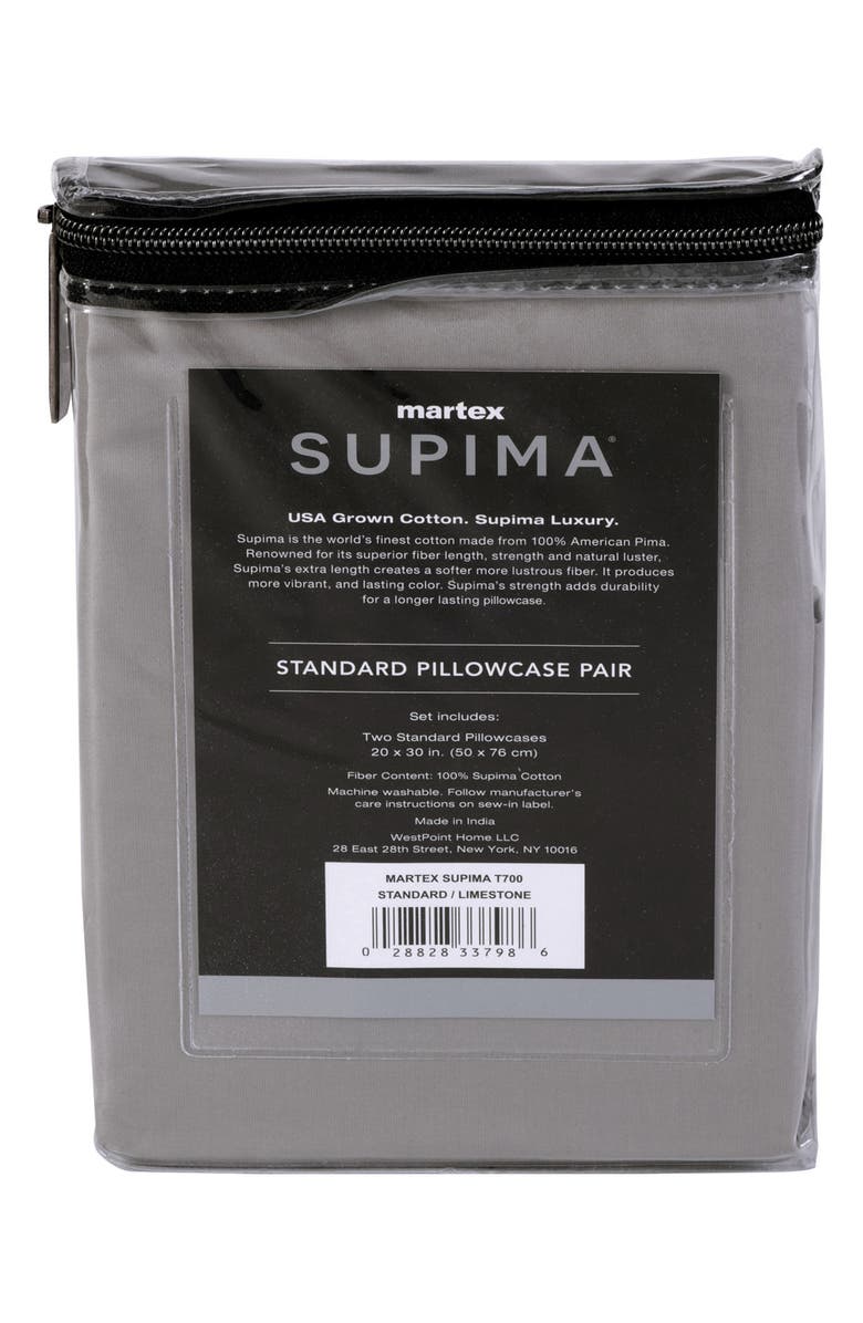 Martex Set of 2 Solid 700 Thread Count 100% Supima Cotton Pillowcases, Alternate, color, Limestone