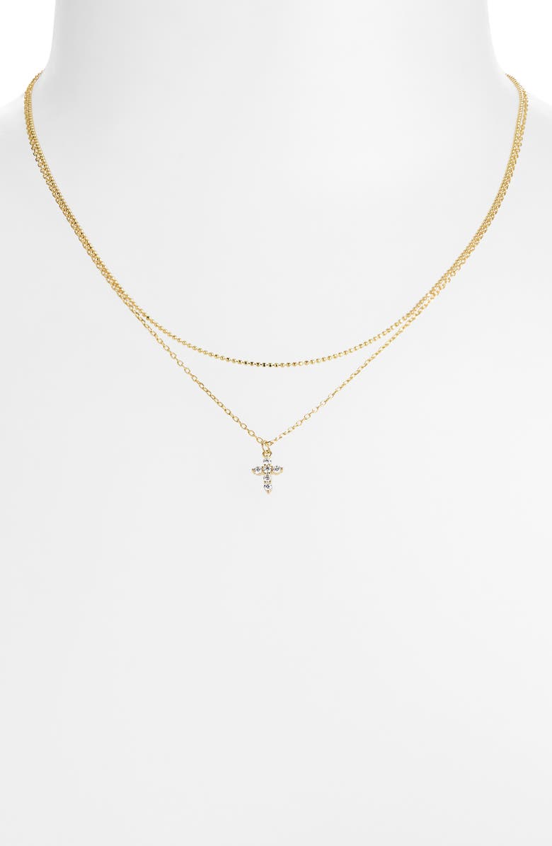 ARGENTO VIVO Cubic Zirconia Cross Pendant Layered Necklace, Alternate, color, Gold