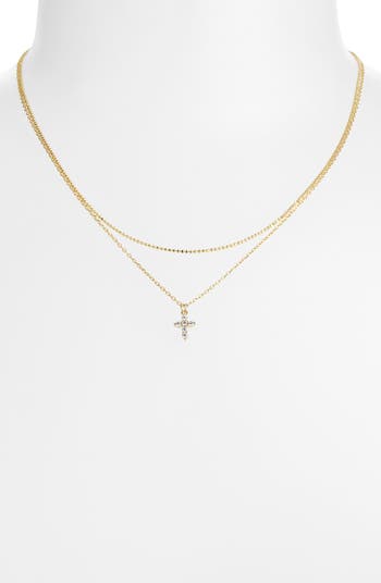 Cubic Zirconia Cross Pendant Layered Necklace