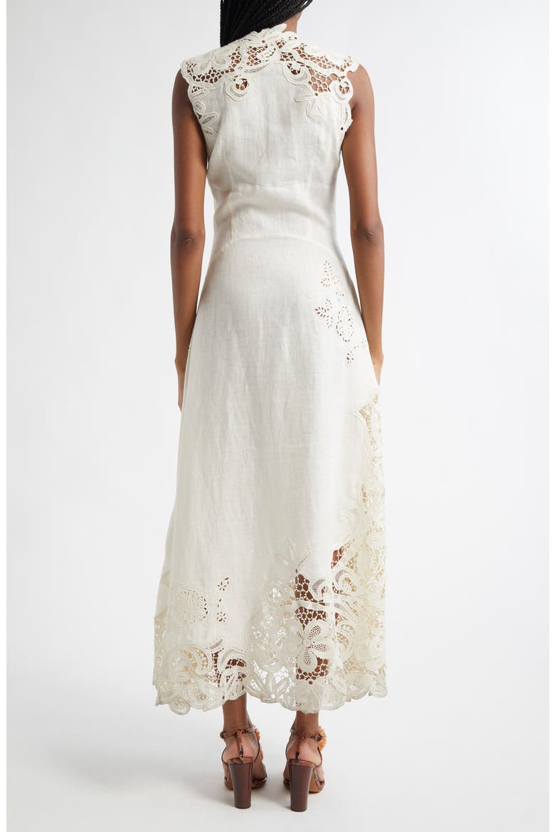 Olivette Lace & Linen Dress, Alternate, color, PRISTINE