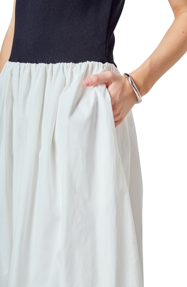 Endless Rose Mixed Media Knit Midi Dress, Alternate, color, Black/ Ivory