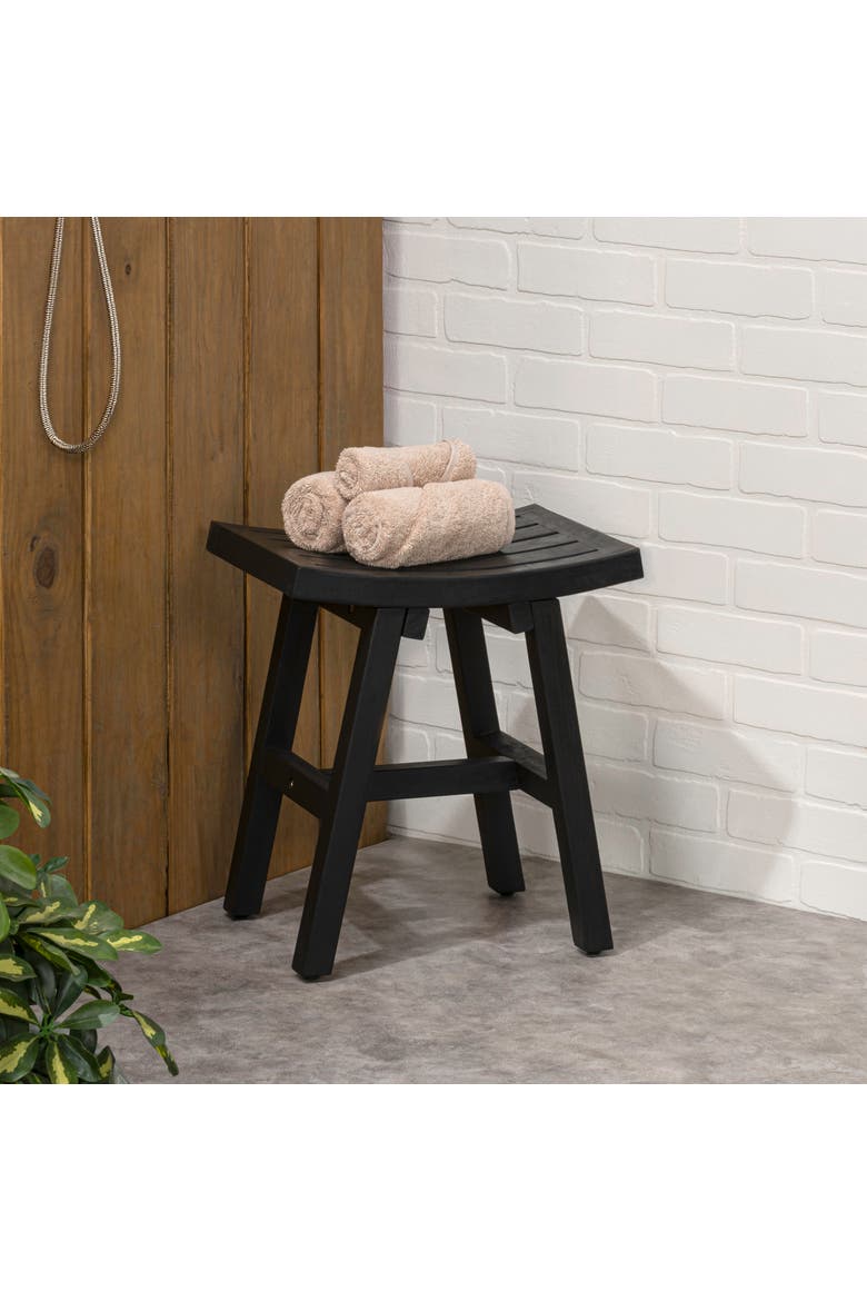 Tamlyn Modern Solid Acacia Wood Shower Stool, Water-Resistant Slatted Spa Bath Seat Shaving Bench for Bathroom or Indoor/Outdoor, Alternate, color, Black