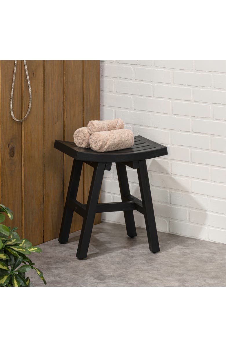 JONATHAN Y Tamlyn 15.75" Traditional Classic Slatted Solid Acacia Wood Indoor/Outdoor Shower Stool, Alternate, color, Black