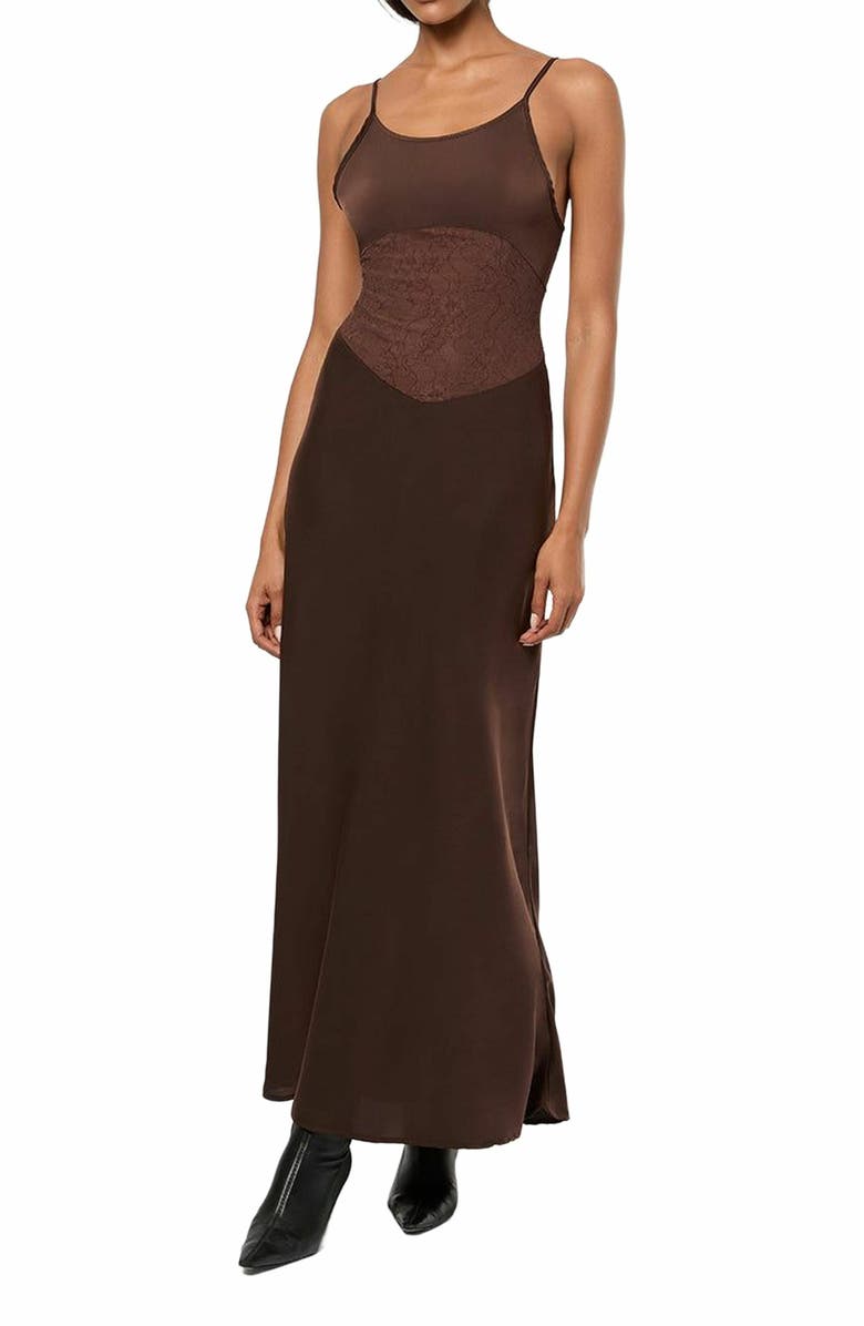WeWoreWhat Lace Slip Maxi Dress, Alternate, color, Brown