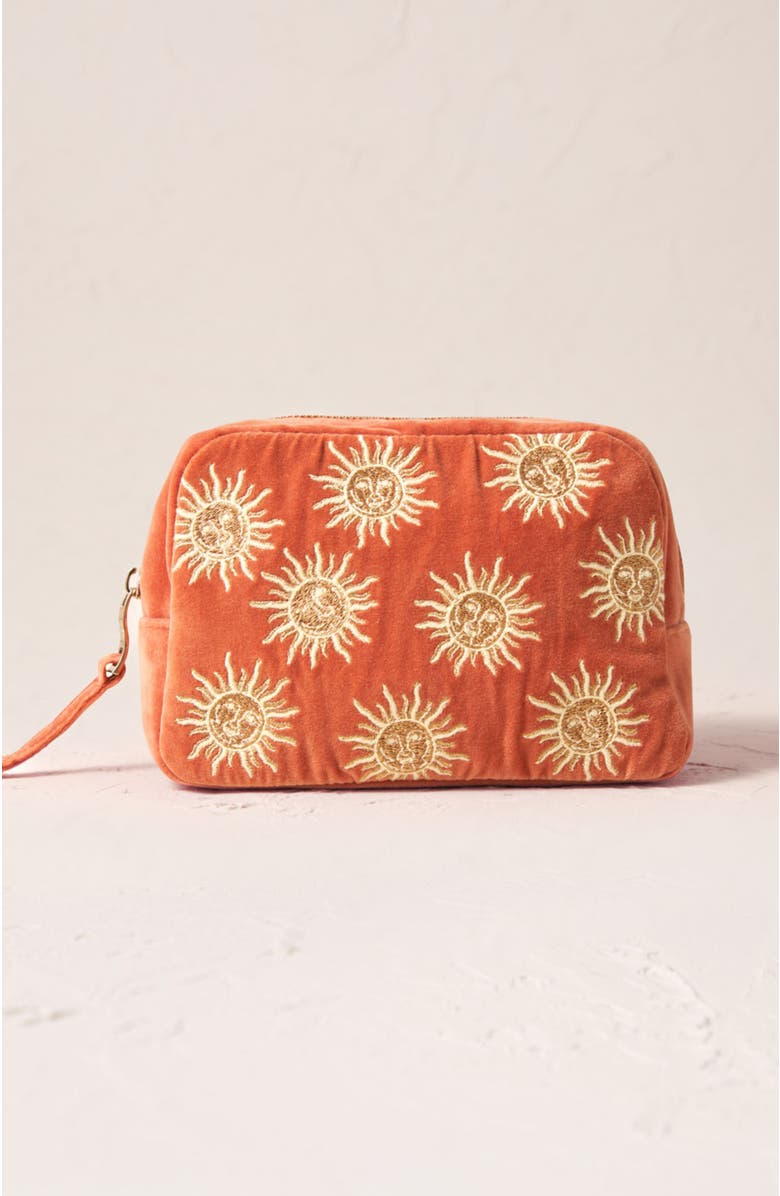 Elizabeth Scarlett Sun Goddess Velvet Makeup Bag, Main, color, Rust
