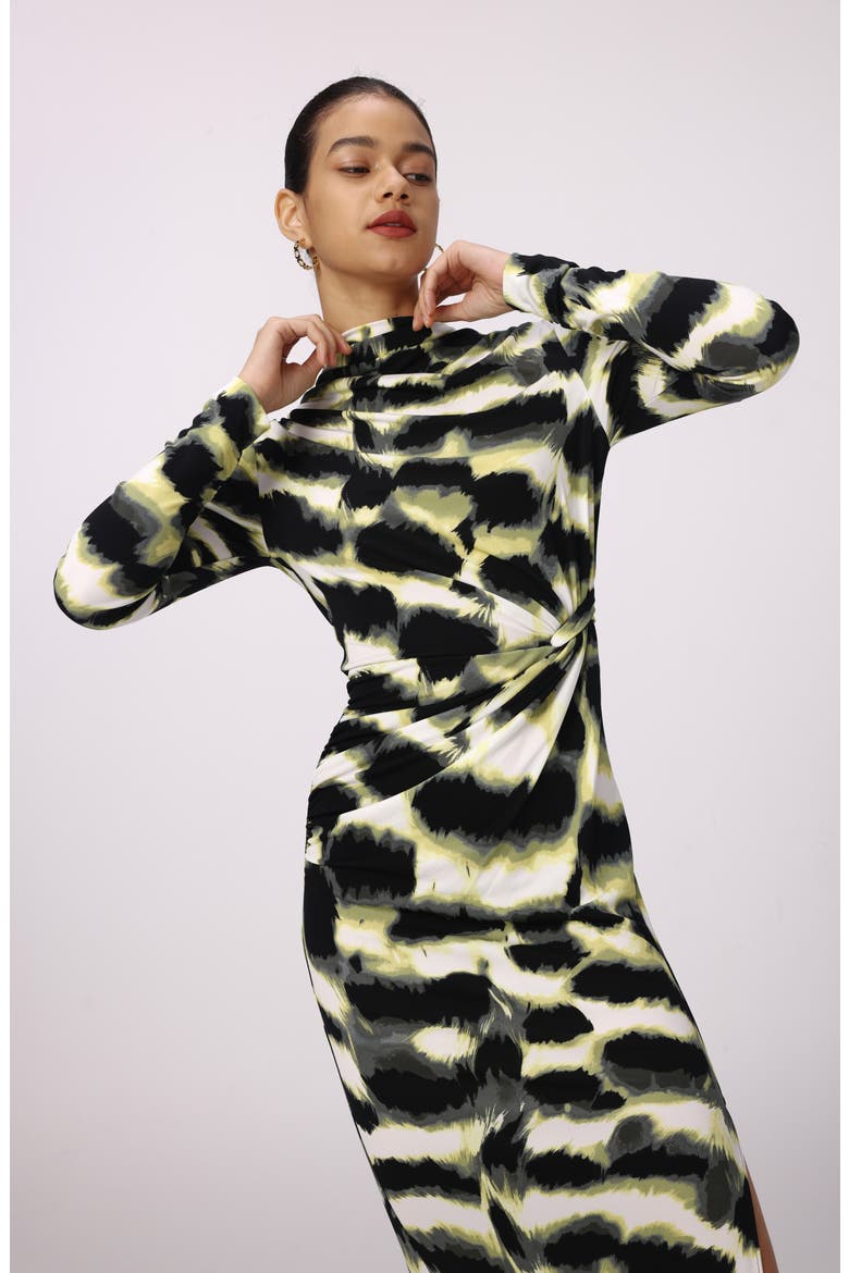 Sonja Print Long Sleeve Midi Dress, Alternate, color, WILD THING SHADOW GREEN LG