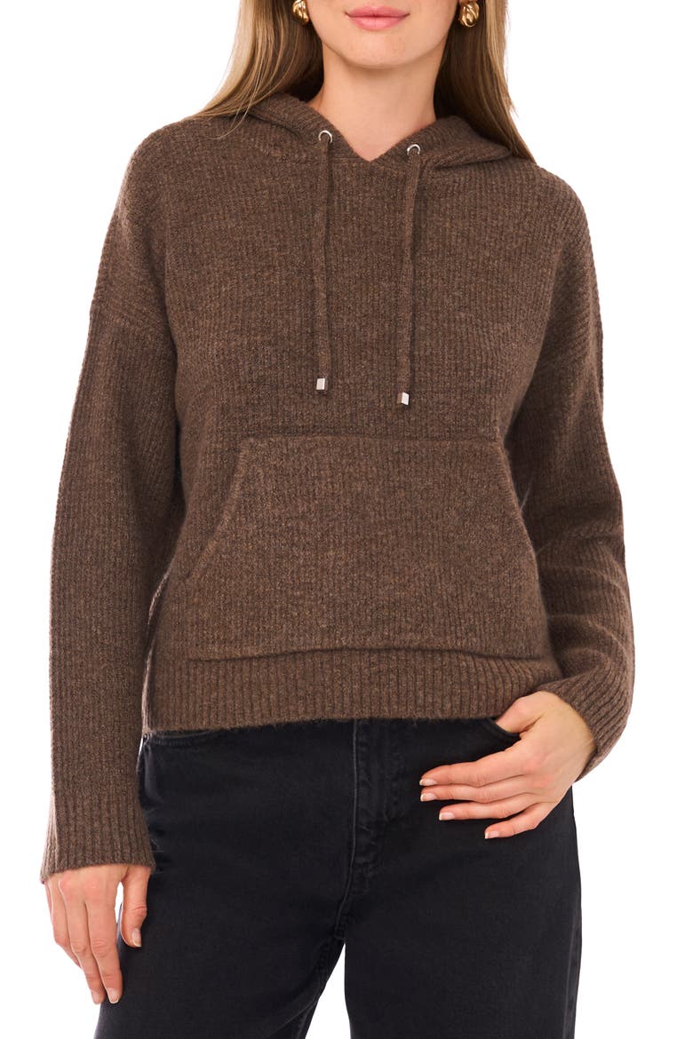 Waffle Stitch Hooded Sweater, Main, color, MEDIUM BROWN