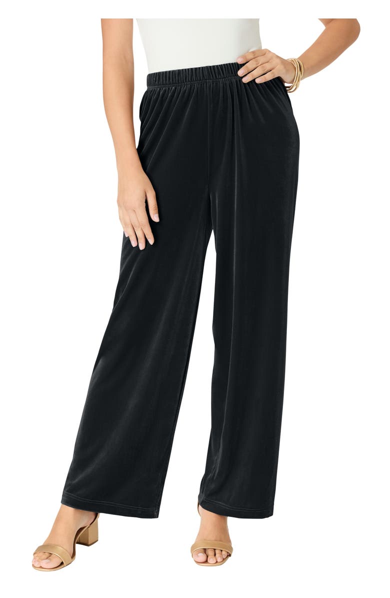 Roaman's Wide Leg Velour Pant, Main, color, Black