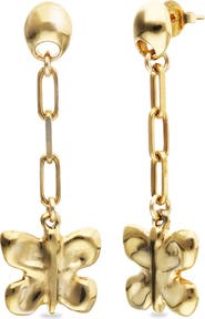 UNODE50 Long Butterfly Earrings in Gold-Tone