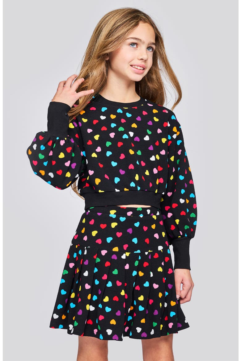 Kids' Heart Crop Sweatshirt, Alternate, color, BLACK MULTI HEART