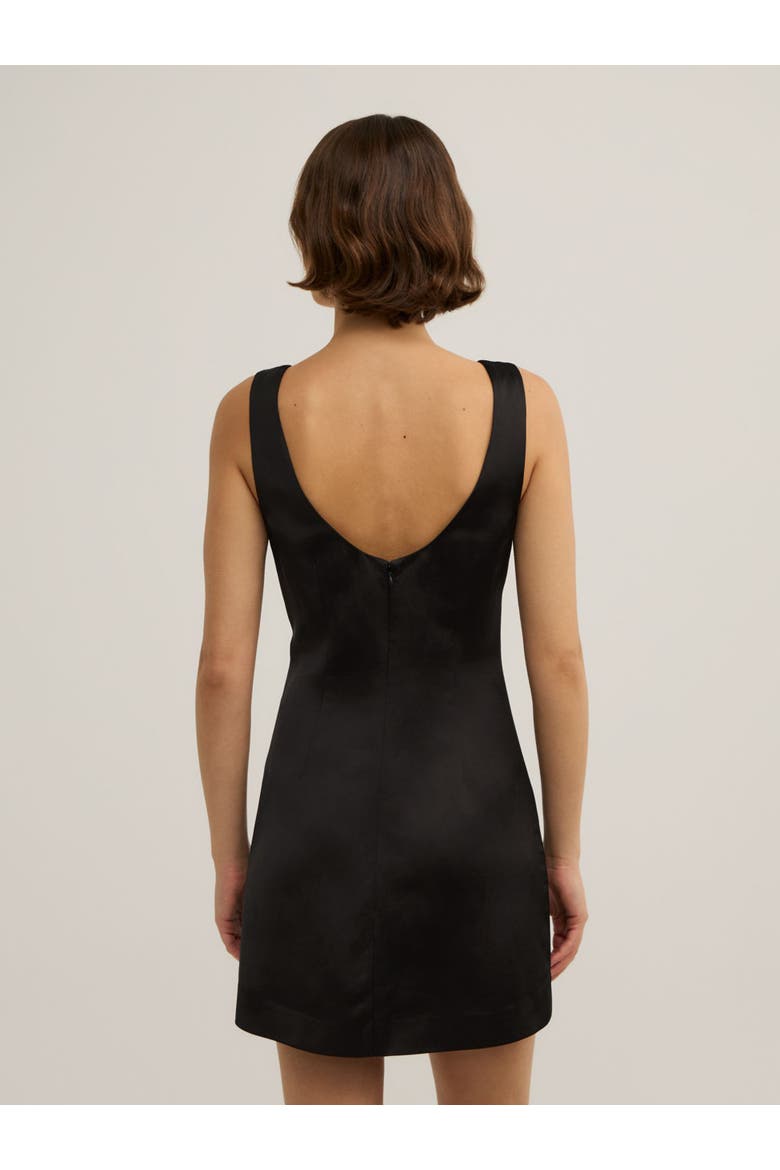 Scoop Neck Satin Mini Dress, Alternate, color, Black