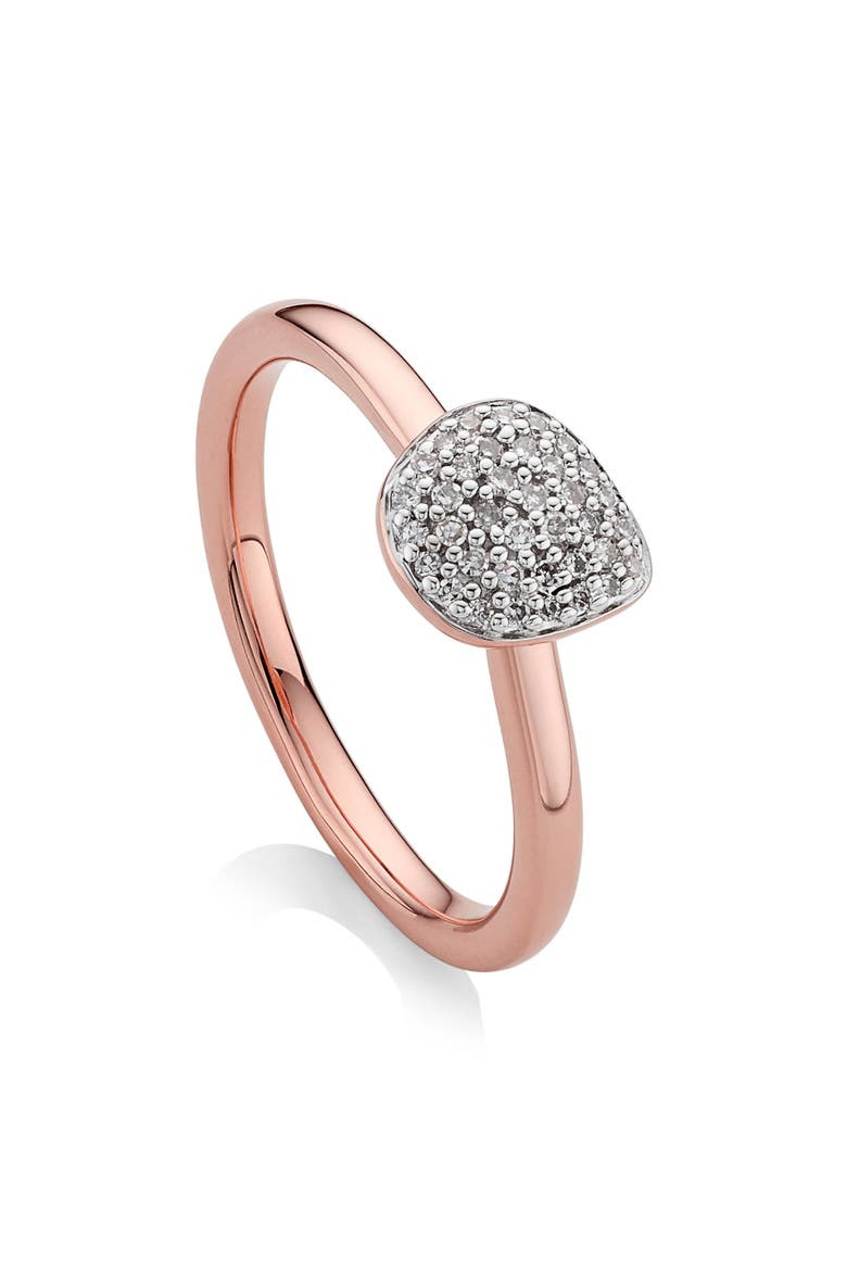 Nura Mini Diamond Pavé Pebble Stacking Ring, Alternate, color, ROSE GOLD/ DIAMOND