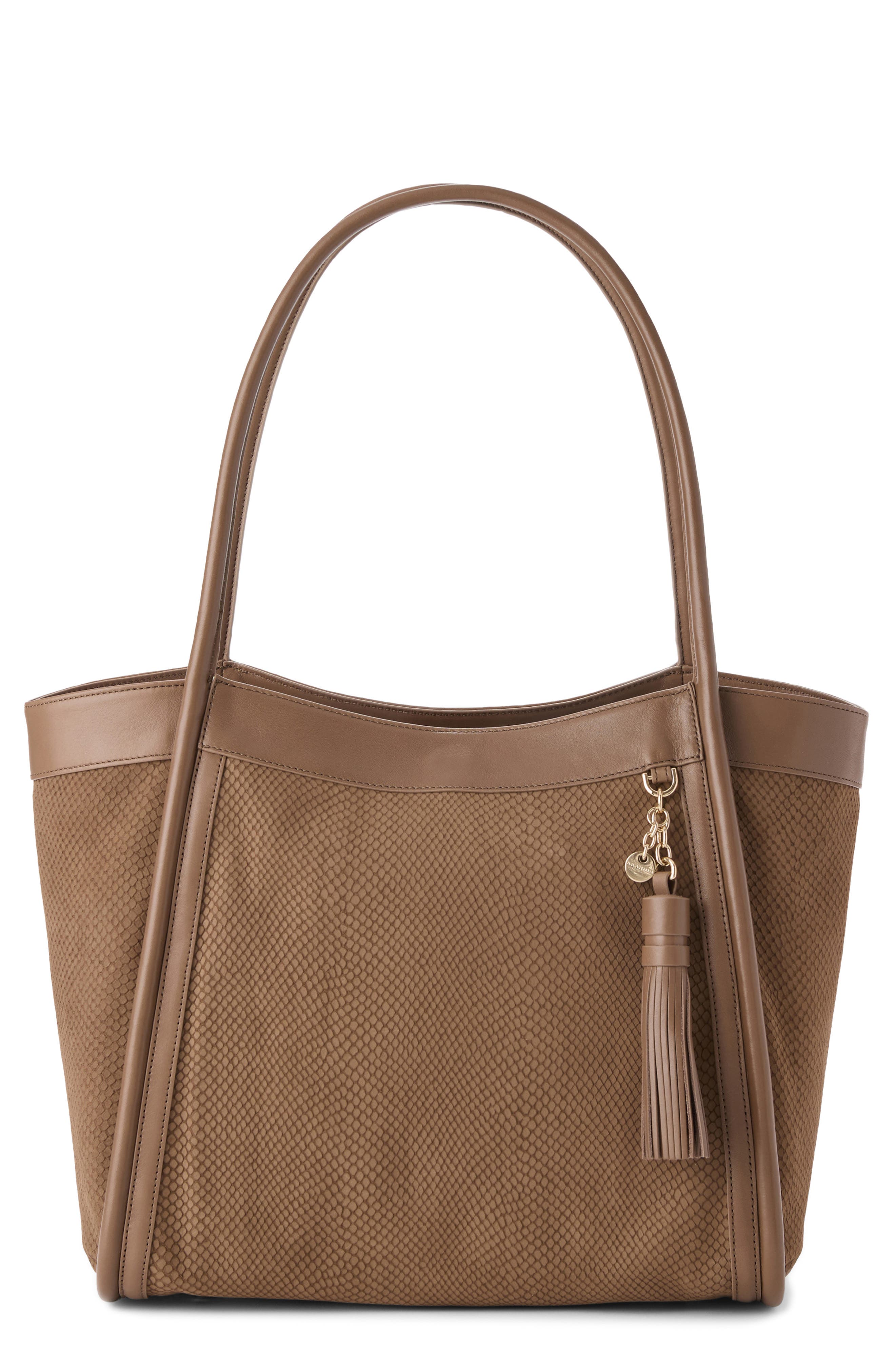 Brahmin Bailee Snake Embossed Leather Tote, Main, color, Taupe Belcanto