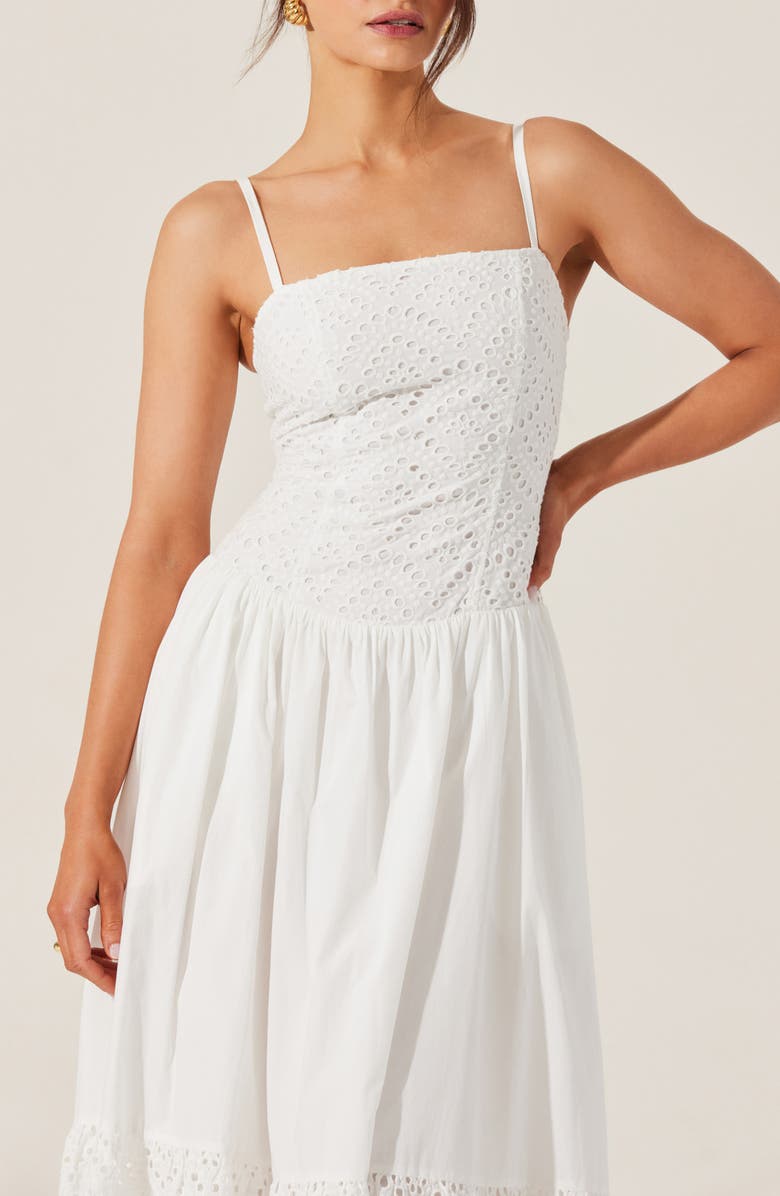 ASTR the Label Nathalia Eyelet Embroidered Cotton Midi Dress, Alternate, color, White