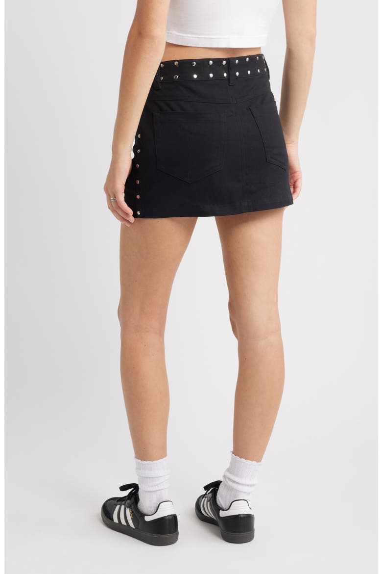 Stud Denim Miniskirt, Alternate, color, BLACK